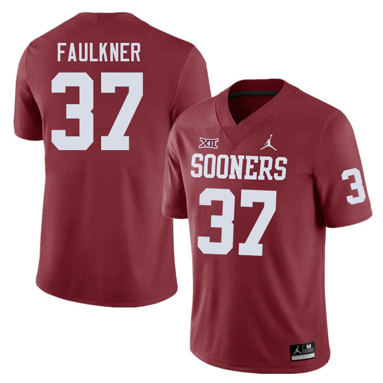 Men #37 River Faulkner Oklahoma Sooners College Football Jerseys Stitched-Crimson